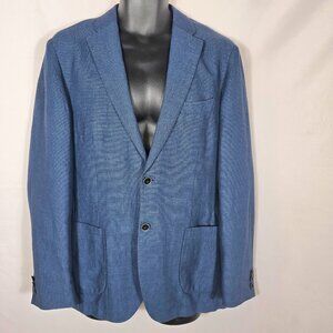 B2 Mens 100% Linen Blazer Sport Coat Sz 40R Medium Blue Textured Lightweight